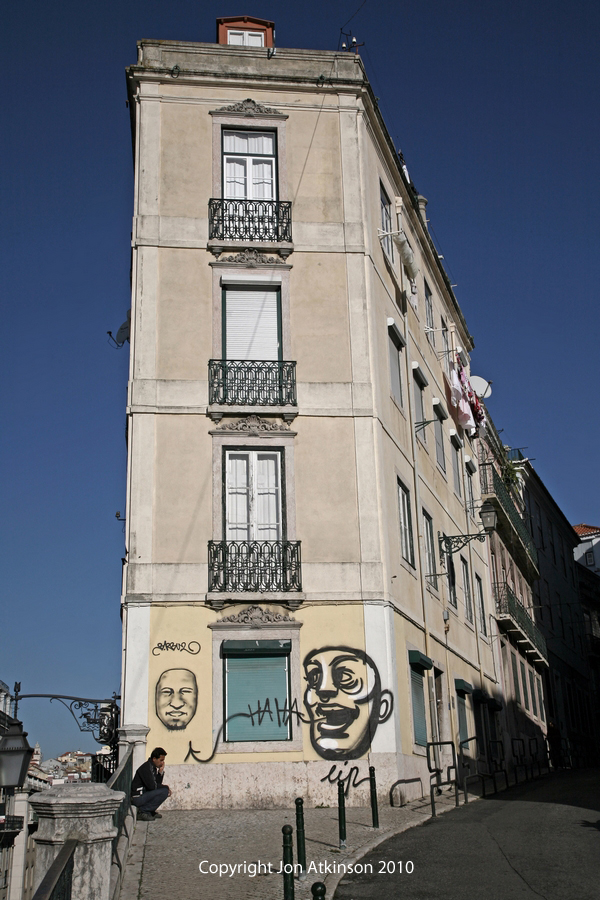 Graffiti covered Building, Alfama district, Lisbon.